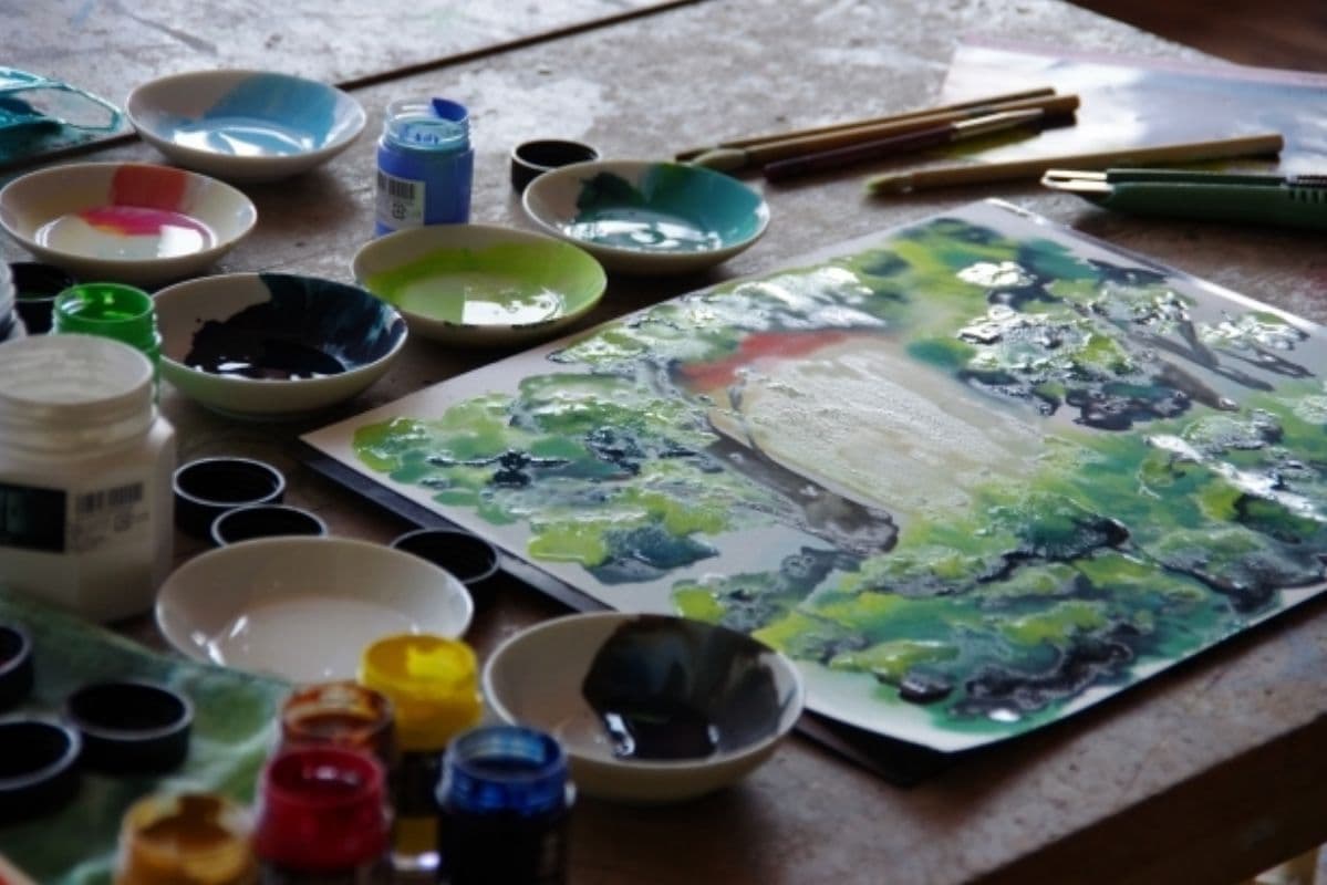 紫水庵で日本画体験