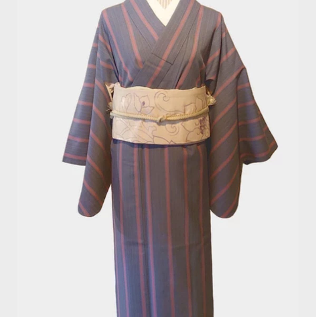 正絹ウール青ストライプ