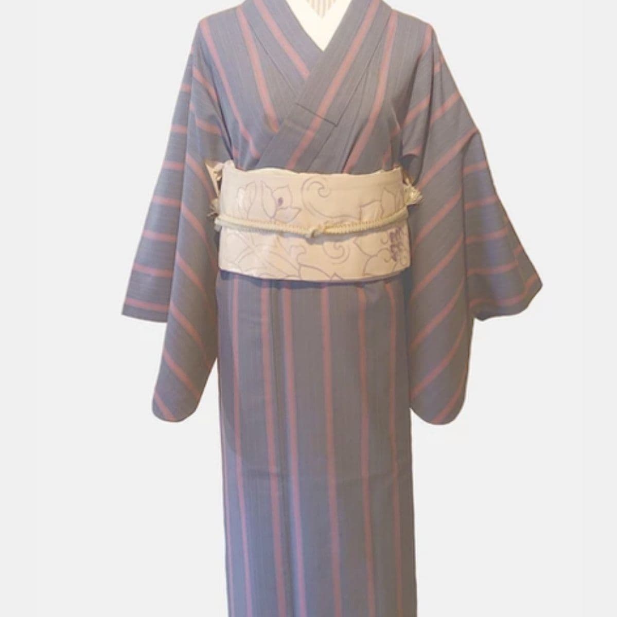 正絹ウール青ストライプ