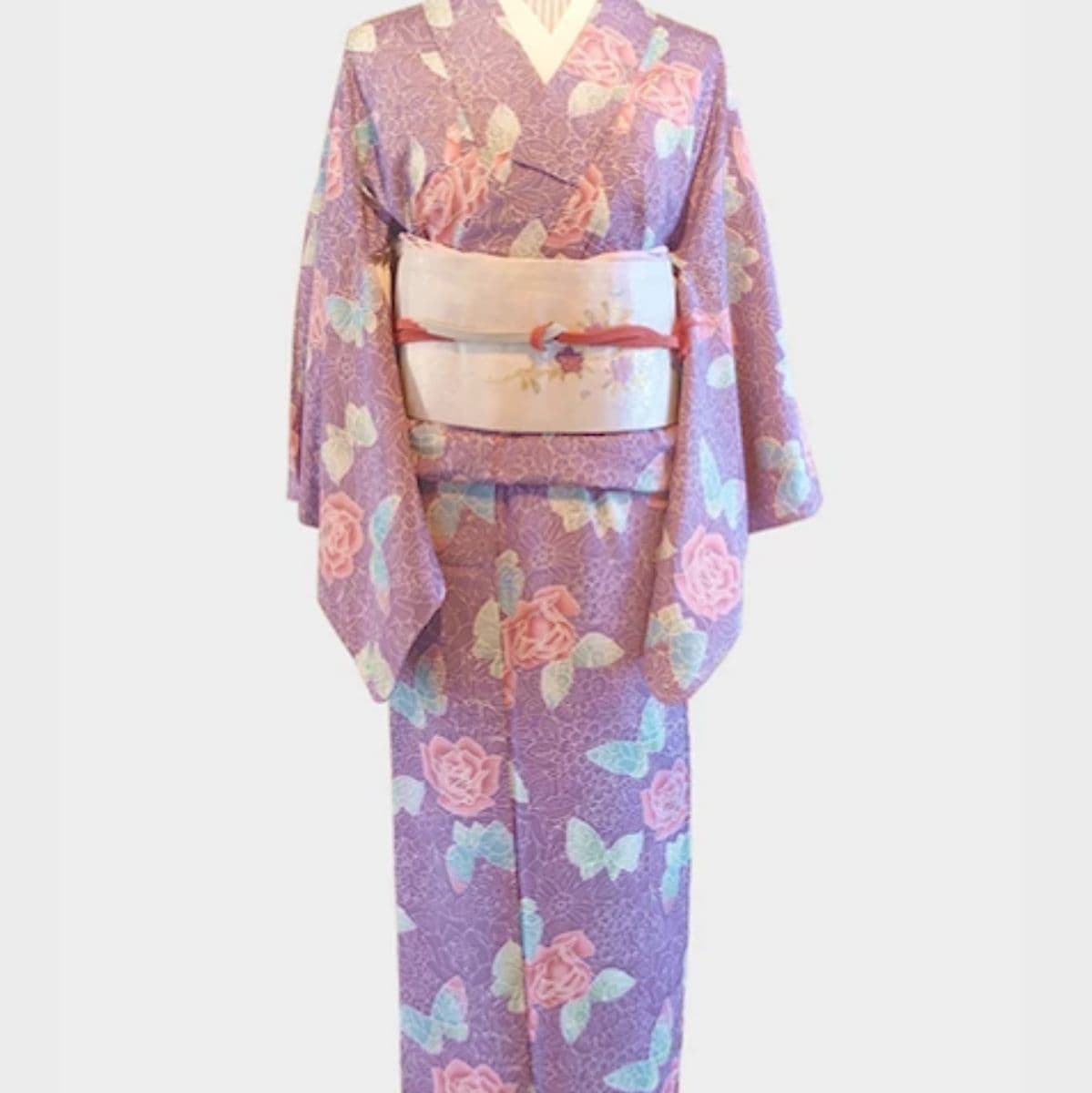 正絹小紋ピンク花模様